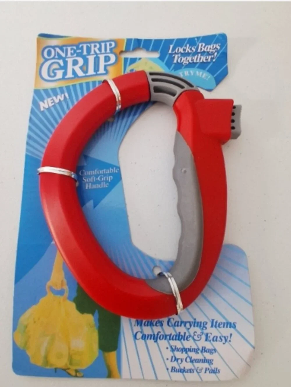 1 Pair (2 pcs.) Red Grocery Bag Carrier Portable Comfortable Grip Reusable